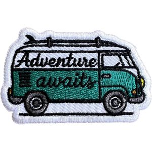 Custom Campervan Embroidery <b>Patch</b> 3 Inches Iron <b>On</b> <b>Sew</b> <b>On</b> Travel Applique <b>Patch</b> Adventure Awaits Design - Product Image 1
