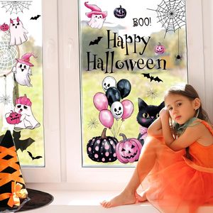 Adesivi statici rosa di Halloween per finestre: fantasmi, gatti neri, zucche, palloncini, ragno, Boo - decorazioni per porte in vetro e camere da letto delle ragazze - Product Image 3