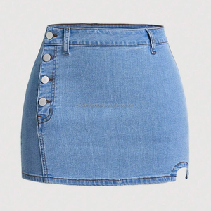 Minifalda Vaquera Personalizada para <span class=keywords><strong>Mujer</strong></span>, con Botones Laterales y Cintura Alta - Product Image 4