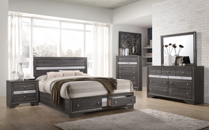 Modern Queen 5 <b>PC</b> Solid Wood Adjustable <b>Storage</b> Bedroom Set in Gray - Product Image 2