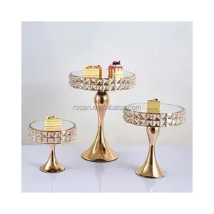 Luxury Crystal Mirror Cake Stand Birthday Party Dessert Display Wedding Decor Round Gold Cake Pedestal Metal cake Stand