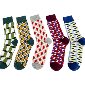 Chaussettes de sport unisexes en coton mélangé, respirantes, absorbant la transpiration, antibactériennes, à motif géométrique personnalisé, pour l'automne, décontractées, vente en gros - Product Image 1