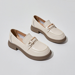 New British-Style Premium Loafer Shoes for <b>Women</b> Small Leather with Metal Button Design Breathable for Autumn & Spring - Product Image 3