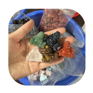 Tallado a mano 1,2 pulgadas <span class=keywords><strong>Aventurina</strong></span> verde natural <span class=keywords><strong>Cuarzo</strong></span> Rosa Ojo de tigre Cristal Estatua de Buda riendo para Decoración - Product Image 1