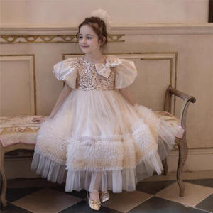 Robe pour enfant de style français avec des paillettes et des manches bouffantes, <span class=keywords><strong>jupe</strong></span> moelleuse - robe de princesse pour fête d'anniversaire de petite fille - Product Image 4