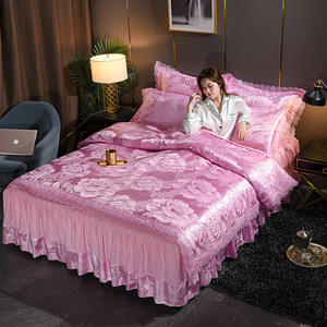 Fabricant européen direct satin jacquard jupe de lit quatre pièces de dentelle <span class=keywords><strong>housse</strong></span> de couette simple double <span class=keywords><strong>personnes</strong></span> vente en gros lit en soie - Product Image 4
