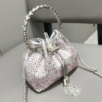 Tas Clutch Pesta Bertabur Rhinestone, Tas Tangan Mewah Desainer, Tas Selempang Kecil, Tas Clutch Kristal Berkilau, Tas Bucket