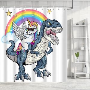 <strong>Funny</strong> Unicorn Riding Dinosaur <strong>Shower</strong> <strong>Curtain</strong>, Cool Cute Cartoon Space Colorful Rainbow Fantasy Galaxy <strong>Shower</strong> <strong>Curtains</strong> for Kids - Product Image 1