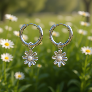 Pendientes de aro con forma de flor Amy Amy con perlas de imitación chapadas en plata para mujer, joyería de regalo PE2873 - Product Image 2