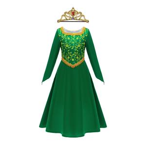 Disfraces de Cosplay de Shrek y <span class=keywords><strong>Fiona</strong></span>, <span class=keywords><strong>Princesa</strong></span> Verde de Terciopelo para Niñas, Trajes de Fiesta de Halloween de Manga Larga para Niños - Product Image 1