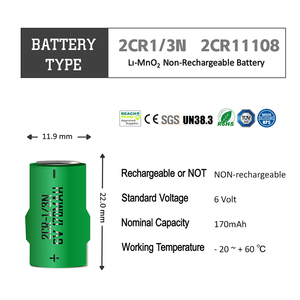 Bateria Primária 2Cr1/3n Cr1/3n Cr123a <span class=keywords><strong>Cr2</strong></span> Cr17335 Cr17505 Cr17450 3.0v Bateria de Lítio - Product Image 5
