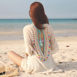 Paréo Crochet Bikini Cover up <span class=keywords><strong>Tunique</strong></span> Tops Femmes Sexy Dos Nu Robe <span class=keywords><strong>De</strong></span> <span class=keywords><strong>Plage</strong></span> Boho Beachwear Tricoté Solide Maillot <span class=keywords><strong>De</strong></span> Bain <span class=keywords><strong>Plage</strong></span> Cover up - Product Image 3