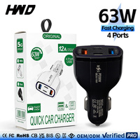 Chargeur de voiture à charge rapide 63W GaN Tech PD3.0 PPS QC Type-C Type-A double port pour smartphone, tablette, ordinateur portable