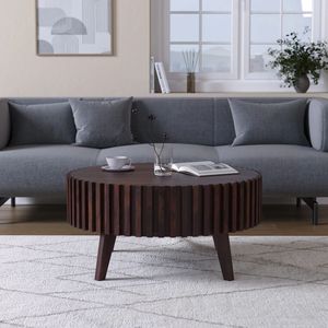 Table basse ronde en bois de Sheesham artisanal, table basse en bois de qualité supérieure pour salon, bureau à domicile, hôtel et salle de séjour - Product Image 4