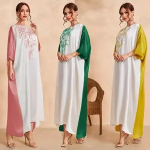 KY satin kaftan women Three Quarter Batwing Sleeve Color Block Floral Print morroco kaftans wholesale