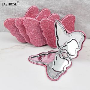 Factory Wholesale Pink Glitter Compact Fold Mirror Pink Compact Butterfly Dual Side Pocket <b>Makeup</b> Mirror - Product Image 1
