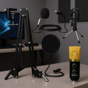 Micrófono de Condensador Cardioide XLR para Estudio con Soporte de Brazo y Filtro Antipop para Juegos de Computadora, Streaming, Grabación de Voz, Salida USB - Product Image 2