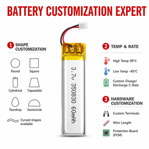 Batterie polymère lithium-ion 60 mAh 3,7 V conforme à la réglementation européenne 2023/1542 350830 350640 350745 pour aspirateur robot et brosse à dents - Product Image 1