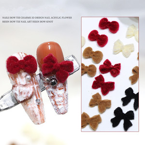 Accessoires 3D pour nail art : Nœuds floqués, Breloques papillon rouges d'hiver, Décorations en résine pelucheuse pour ongles - Product Image 3