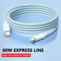 Câble de charge rapide et de transfert de données USB-C vers USB-C en nylon tressé blanc/bleu pour iPhone 15 Series, longueur 1M/2M, vente en gros