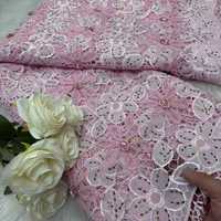 Tissu en dentelle écologique tissé avec des pierres de broderie guipure en diamant et des points ronds de luxe pour robes de filles et de garçons 2025
