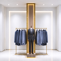 Présentoir de Magasin de Vêtements avec Cadre en Tube Doré, Poteau en Bois, Base en Marbre et Tringle Suspendue, Certifié CE ETL, Vente en Gros pour Boutiques
