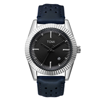 Jam Tangan Mewah TOMI Quartz Dial Bergelombang Modis Tali Kulit 40mm Dial Kaca Lebar Tali 22mm Gaya Bisnis Paduan Hangzhou