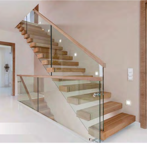 Escalier moderne à marches ouvertes avec marches en bois massif et poutre en acier, garde-corps en câble noir et <span class=keywords><strong>balustrade</strong></span> en verre pour villa de luxe - Product Image 4