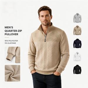 Men's Vintage Style Quarter <b>Zip</b> Sweatshirt Cable Knit Textured Long Sleeve Loose Fit Warm Casual Pullover for Cold Weather - Product Image 1
