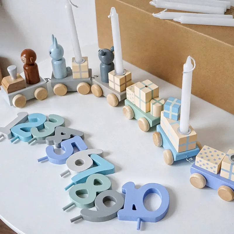 モンテッソーリ木製電車のおもちゃセット5〜7歳の子供のためのユニセックス動物キャンドル電車のおもちゃ完璧な誕生日プレゼント