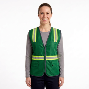 Chaleco de Seguridad Unisex Verde de Alta Visibilidad con Cremallera Reflectante, Ropa de Trabajo Impermeable de Algodón/Poliéster - Product Image 1