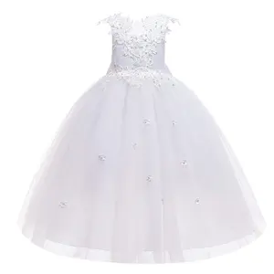 2022 new 5y to 14y big young children girl clothing white wedding flower girls' dresses lace tulle maxi performing dress