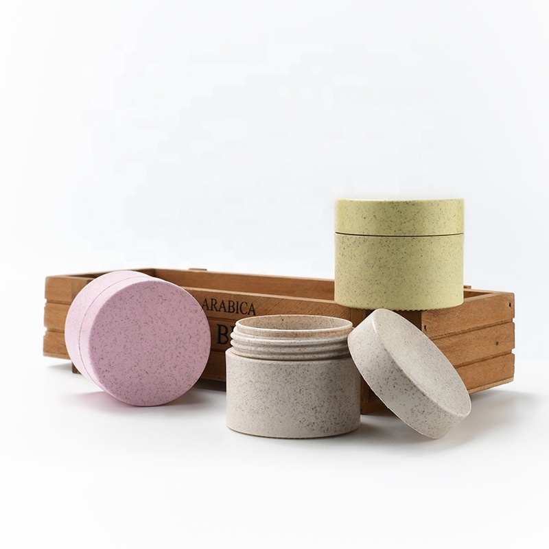 Recyclable wheat biodegradable cosmetic containers 1oz 2oz 3oz 8oz Primary Yellow blue pink straw cosmetic cream jar