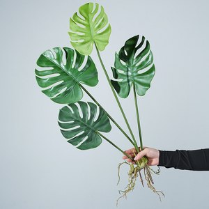 Plante artificielle Monstera Mengjie, grand arbuste à quatre branches avec tiges, feuillage en PVC souple pour la décoration intérieure et les accessoires extérieurs - Product Image 1