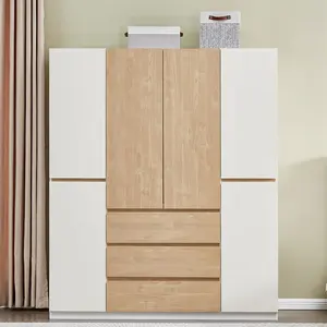 Современный 4 двери 3 ящика Шкаф для хранения угловой шкаф для хранения большой емкости деревянный шкаф для спальни с подвесным стержнем