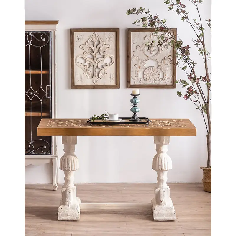 Yüksek kaliteli uzatma büyük ahşap masa antika geri mobilya ahşap üst klasik tasarım el işi dikdörtgen yemek masası