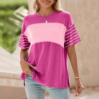 Nouveau style printemps/été 2026 – T-shirt décontracté à rayures contrastées et col rond à manches courtes pour femme