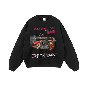 Sweat-shirt unisexe col rond imprimé vintage délavé style américain tendance streetwear effet vieilli pour l'hiver - Product Image 4