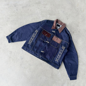 Veste en jean pour homme, design personnalisé, en coton 15oz, finition brute, pour pompiers, avec col en daim et fermeture à boucle mousqueton - Product Image 1
