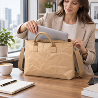 Sac pour ordinateur portable en papier kraft lavable, sacoche d'affaires avec bandoulière amovible pour le bureau et les voyages, vente en gros