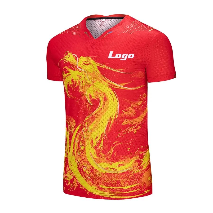 Lidong hochwertige benutzer definierte T-Shirt chinesischen Drachen drucken gute Omen T-Shirt mit Mode V-Ausschnitt