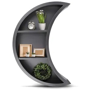 Shelf Wooden Shelf Easy To Hang Fashion Moon Decoration Bedroom Living Room And Bathroom Wooden Wall Shelf CNLF