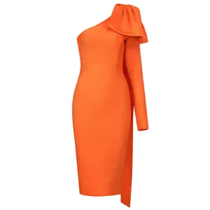 Impresionante vestido ajustado con detalle de lazo Vestido de noche ceñido naranja para mujer Colección 2024