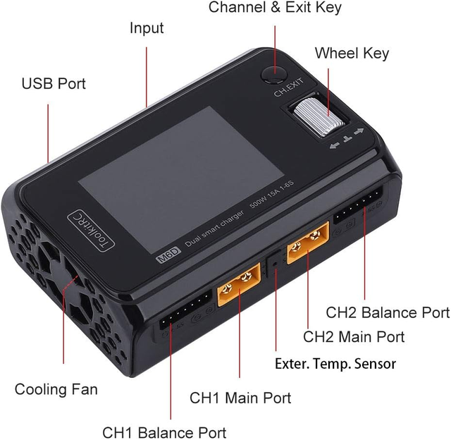 ToolkitRC M6D 500W 15A High Power DC Dual Smart Charger Battery Balance 1-6S Lipo NiMH Pb Cell Multicopter Drone FPV Original