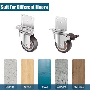 Modern Side Mount L-Shaped <strong>Casters</strong> 2 Inch Rubber Swivel Brake Heavy Duty Metal 450 Lbs Load Living Room Furniture Cabinets - Product Image 5