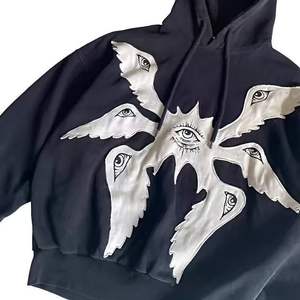 Felpa con Cappuccio 100% Cotone Personalizzata, Pullover Gotico con Angelo a 7 Occhi per Uomo, Felpa Oversize Pesante con Ricamo - Product Image 1