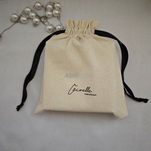Sac à cordon en coton de luxe, pochette personnalisée pour accessoires de créateur, pour le rangement de bijoux, organiseur portable, sac cadeau réutilisable - Product Image 3