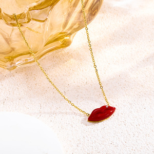 Collana con Ciondolo a Forma di Labbra Rosse Placcato Oro, Stile Coreano, in Acciaio Inossidabile, Gioielli <span class=keywords><strong>per</strong></span> Donne - Product Image 5