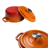 Set Perlengkapan Masak Panci Besi Cor Enamel Mini Mewah Bright Houseware Oranye 18cm, Panci Casserole, Tutup Besi Cor, Cocok untuk Kompor Gas