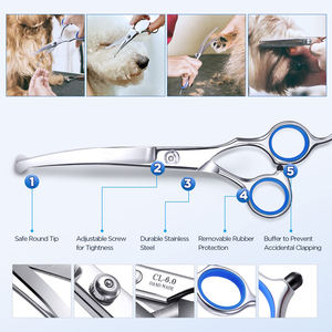 किंगहोन पालतू ग्रोमिंग कैंची कुत्ते 7.0 "नीले जापानी स्टील सीधे शियर्स पालतू थनिंग कैंची कुत्ते घुमावदार कैंची - Product Image 2